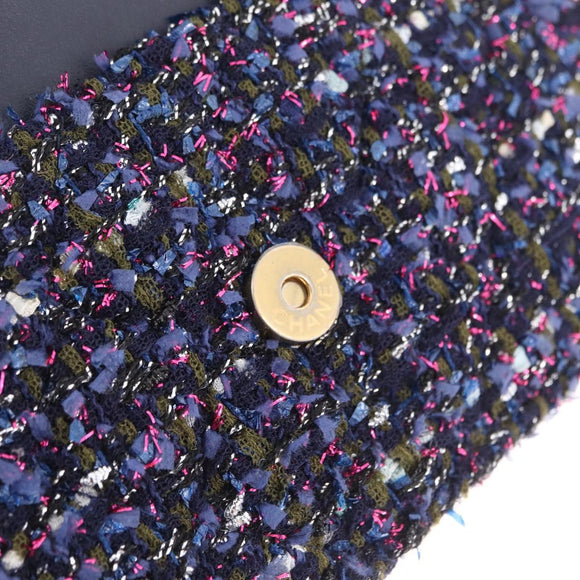 CHANEL Chain wallet Shoulder Bag Tweed Navy Gold CC Auth 208352SAM