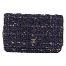 CHANEL Chain wallet Shoulder Bag Tweed Navy Gold CC Auth 208352SAM-2