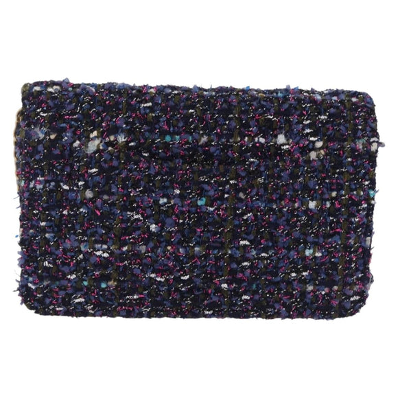 CHANEL Chain wallet Shoulder Bag Tweed Navy Gold CC Auth 208352SAM