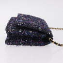 CHANEL Chain wallet Shoulder Bag Tweed Navy Gold CC Auth 208352SAM-4