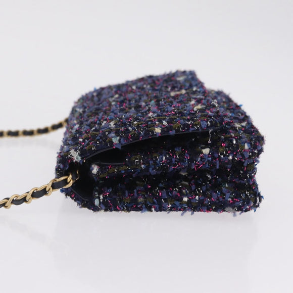 CHANEL Chain wallet Shoulder Bag Tweed Navy Gold CC Auth 208352SAM