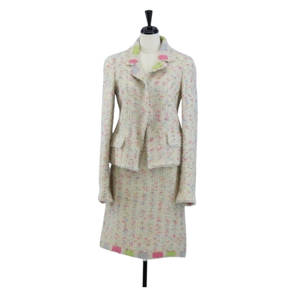 CHANEL Setup Jacket Wool tweed 36 Ivory CC Auth 208358SAM