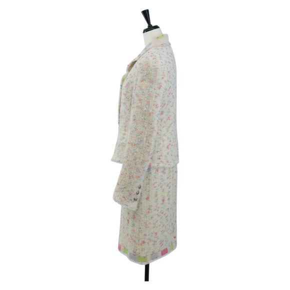 CHANEL Setup Jacket Wool tweed 36 Ivory CC Auth 208358SAM