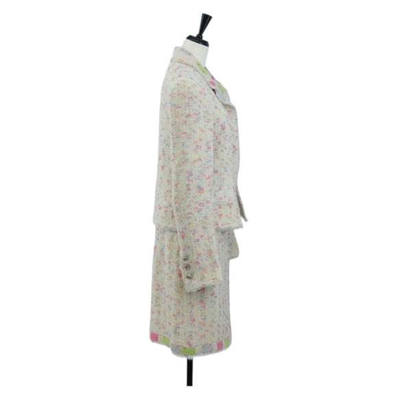 CHANEL Setup Jacket Wool tweed 36 Ivory CC Auth 208358SAM
