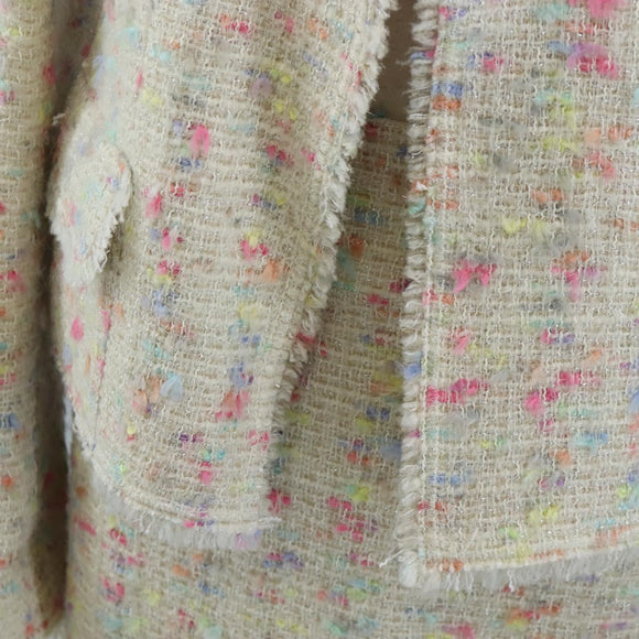 CHANEL Setup Jacket Wool tweed 36 Ivory CC Auth 208358SAM
