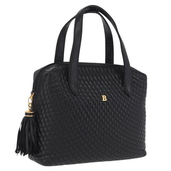 Bally Hand Bag Leather Black Gold Auth 208371A