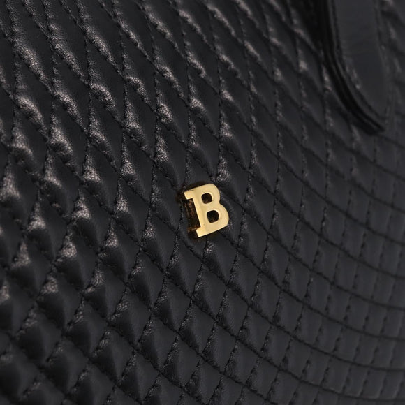 Bally Hand Bag Leather Black Gold Auth 208371A