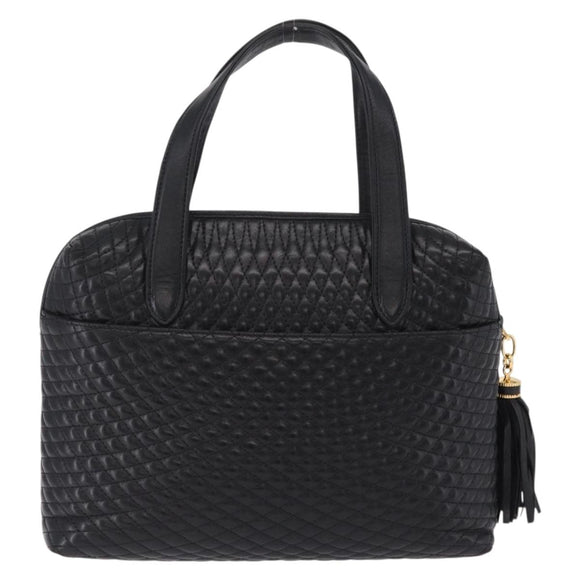 Bally Hand Bag Leather Black Gold Auth 208371A