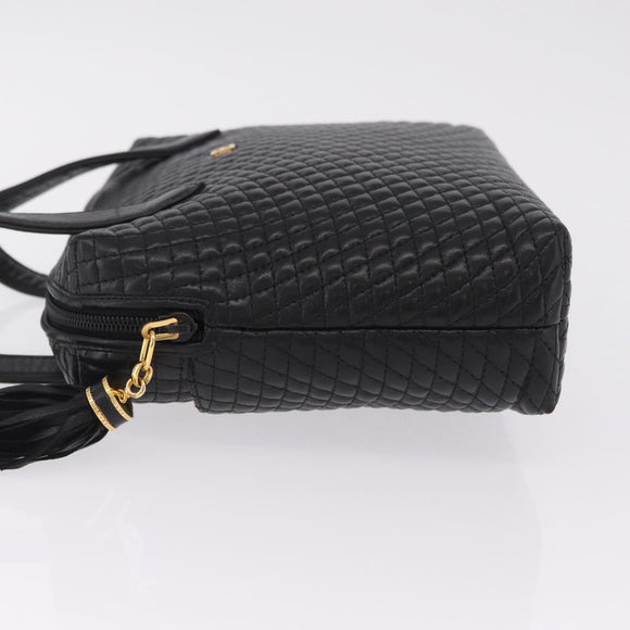 Bally Hand Bag Leather Black Gold Auth 208371A