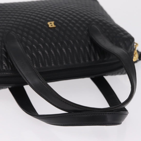 Bally Hand Bag Leather Black Gold Auth 208371A