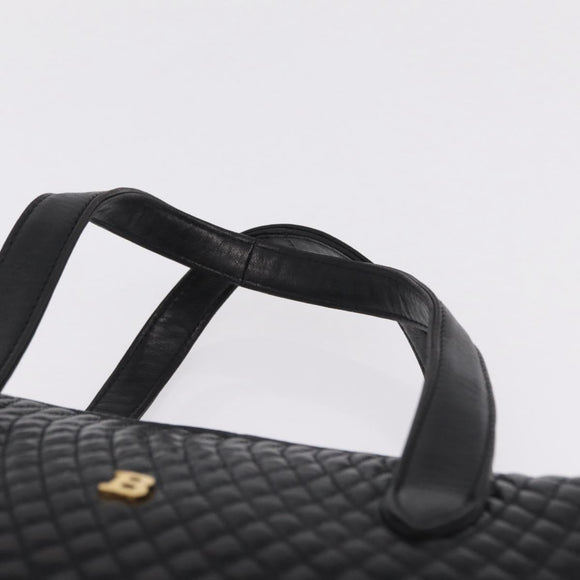 Bally Hand Bag Leather Black Gold Auth 208371A