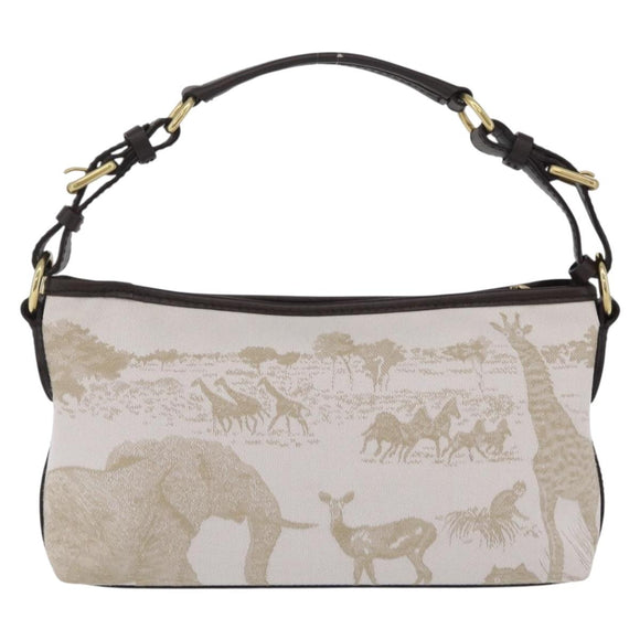 HUNTING WORLD Shoulder Bag Canvas Beige Gold Auth 208372