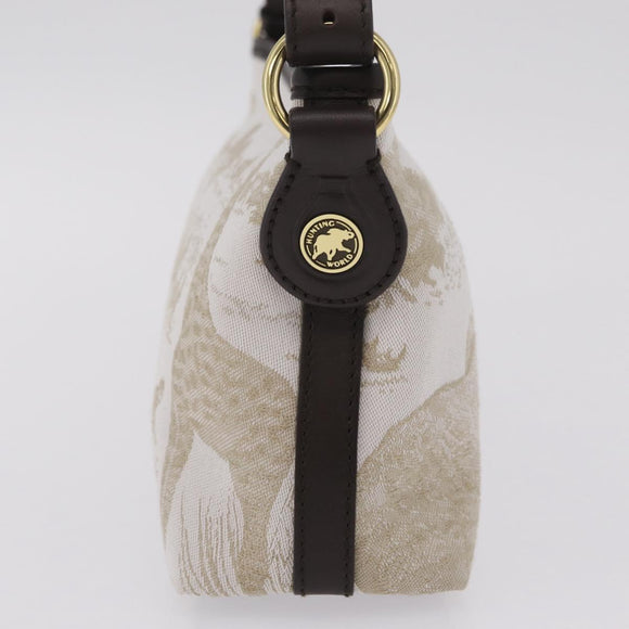 HUNTING WORLD Shoulder Bag Canvas Beige Gold Auth 208372