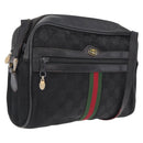 GUCCI GG Canvas Web Sherry Line Shoulder Bag Black Gold Auth 208373-1