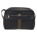 GUCCI GG Canvas Web Sherry Line Shoulder Bag Black Gold Auth 208373-2