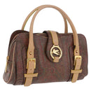 ETRO Hand Bag PVC Canvas Brown Gold Auth 208375V-1