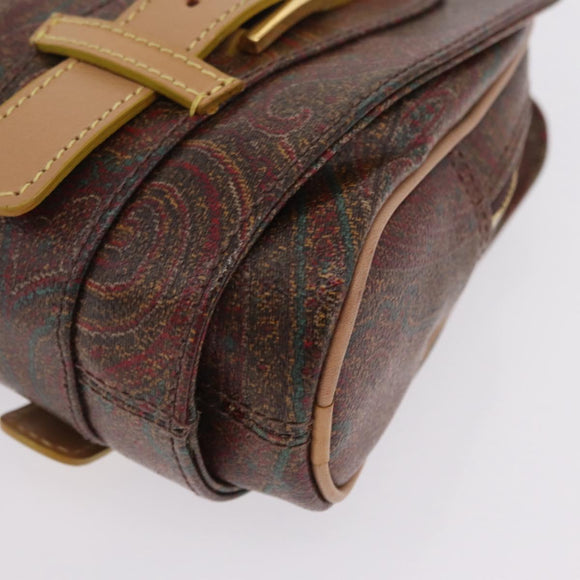 ETRO Hand Bag PVC Canvas Brown Gold Auth 208375V