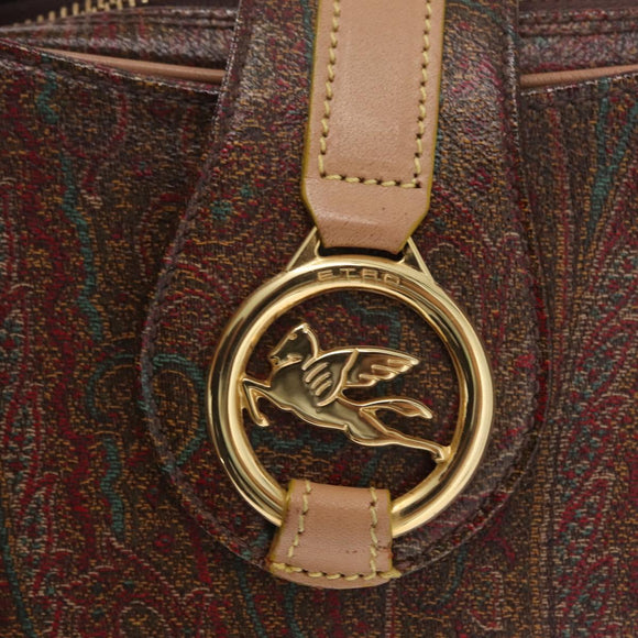 ETRO Hand Bag PVC Canvas Brown Gold Auth 208375V