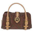 ETRO Hand Bag PVC Canvas Brown Gold Auth 208375V-2