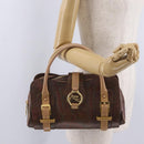 ETRO Hand Bag PVC Canvas Brown Gold Auth 208375V-25