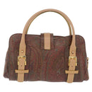ETRO Hand Bag PVC Canvas Brown Gold Auth 208375V-3