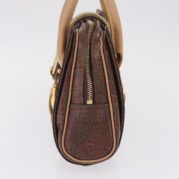 ETRO Hand Bag PVC Canvas Brown Gold Auth 208375V