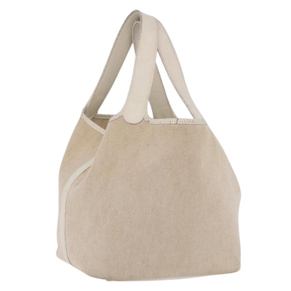 HERMES Picotan MM Hand Bag Canvas Beige Silver Auth 208376
