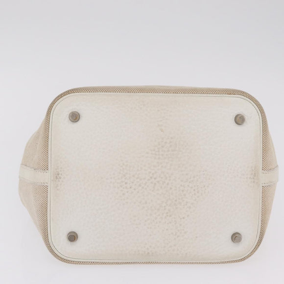 HERMES Picotan MM Hand Bag Canvas Beige Silver Auth 208376