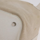 HERMES Picotan MM Hand Bag Canvas Beige Silver Auth 208376-14