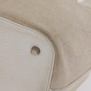 HERMES Picotan MM Hand Bag Canvas Beige Silver Auth 208376-16