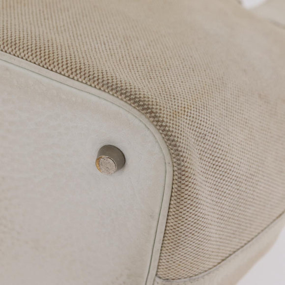 HERMES Picotan MM Hand Bag Canvas Beige Silver Auth 208376