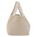 HERMES Picotan MM Hand Bag Canvas Beige Silver Auth 208376-2