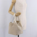 HERMES Picotan MM Hand Bag Canvas Beige Silver Auth 208376-23