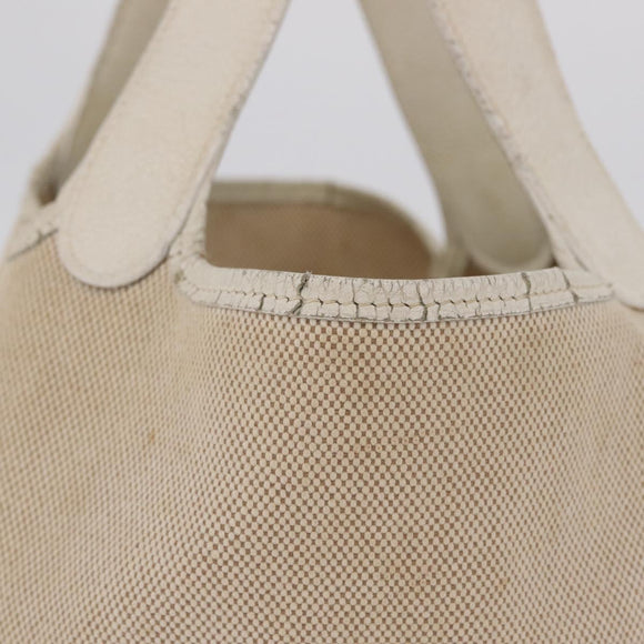 HERMES Picotan MM Hand Bag Canvas Beige Silver Auth 208376