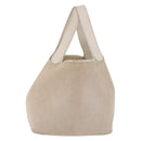 HERMES Picotan MM Hand Bag Canvas Beige Silver Auth 208376-4