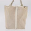 HERMES Picotan MM Hand Bag Canvas Beige Silver Auth 208376-5