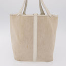 HERMES Picotan MM Hand Bag Canvas Beige Silver Auth 208376-6