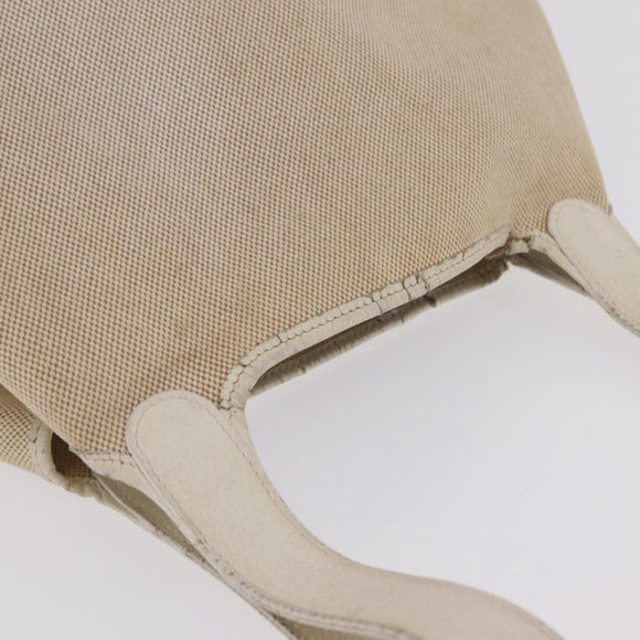 HERMES Picotan MM Hand Bag Canvas Beige Silver Auth 208376