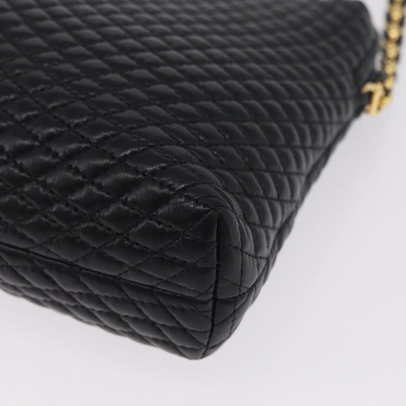 Bally Chain Shoulder Bag Leather Black Gold Auth 208381A