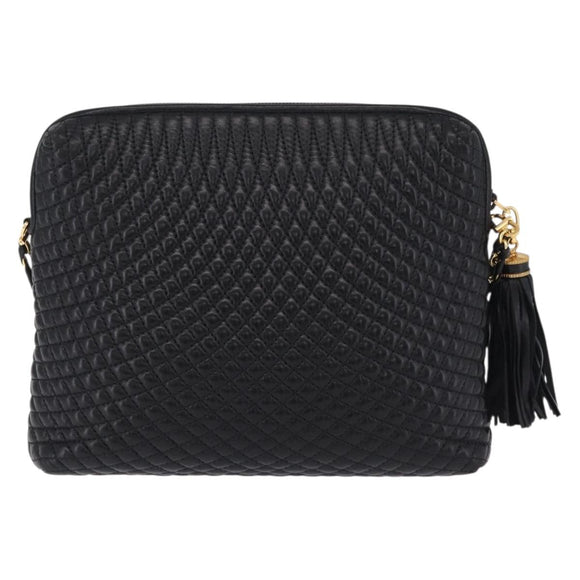 Bally Chain Shoulder Bag Leather Black Gold Auth 208381A