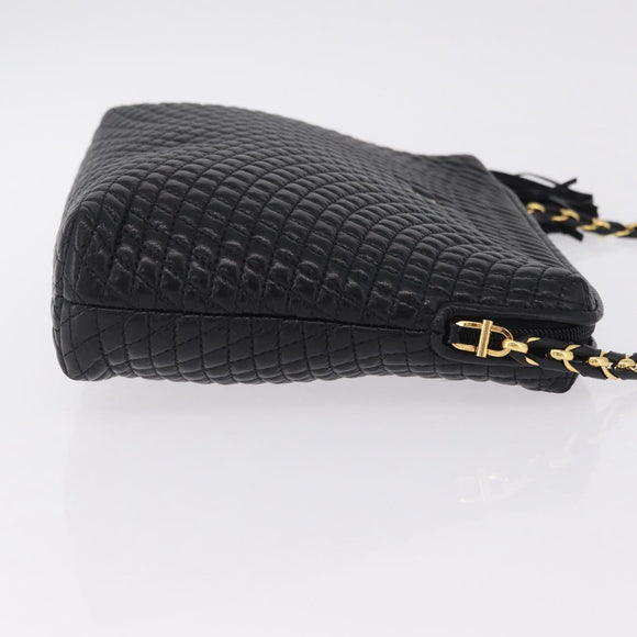 Bally Chain Shoulder Bag Leather Black Gold Auth 208381A