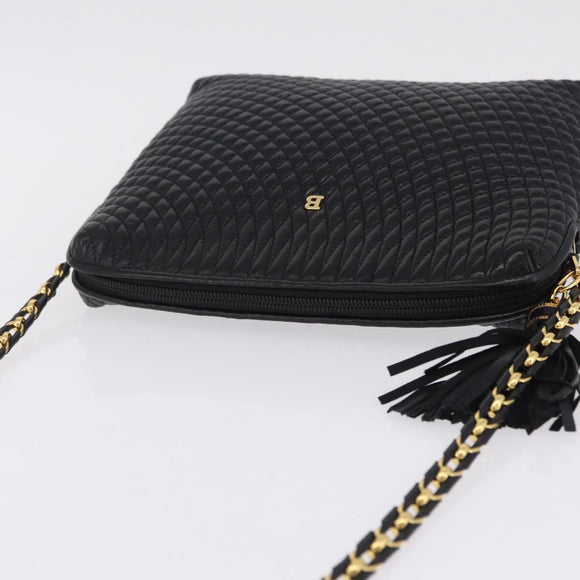 Bally Chain Shoulder Bag Leather Black Gold Auth 208381A