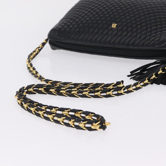 Bally Chain Shoulder Bag Leather Black Gold Auth 208381A