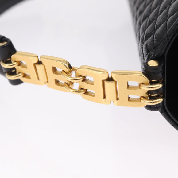Bally Hand Bag Leather Black Gold Tone Auth 208384V