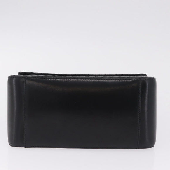 Bally Hand Bag Leather Black Gold Tone Auth 208384V