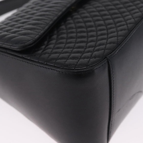 Bally Hand Bag Leather Black Gold Tone Auth 208384V