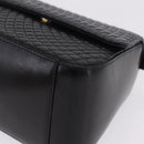Bally Hand Bag Leather Black Gold Tone Auth 208384V-14
