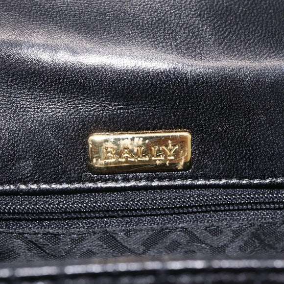 Bally Hand Bag Leather Black Gold Tone Auth 208384V