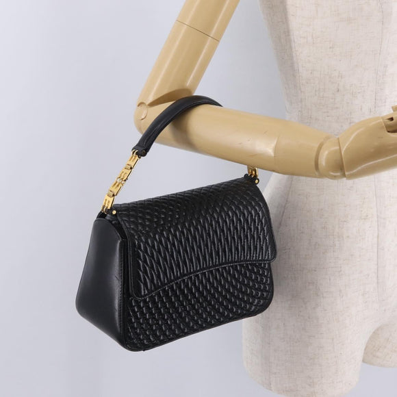 Bally Hand Bag Leather Black Gold Tone Auth 208384V