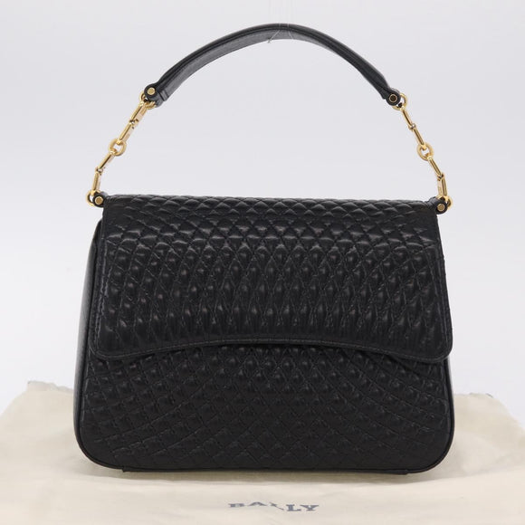 Bally Hand Bag Leather Black Gold Tone Auth 208384V